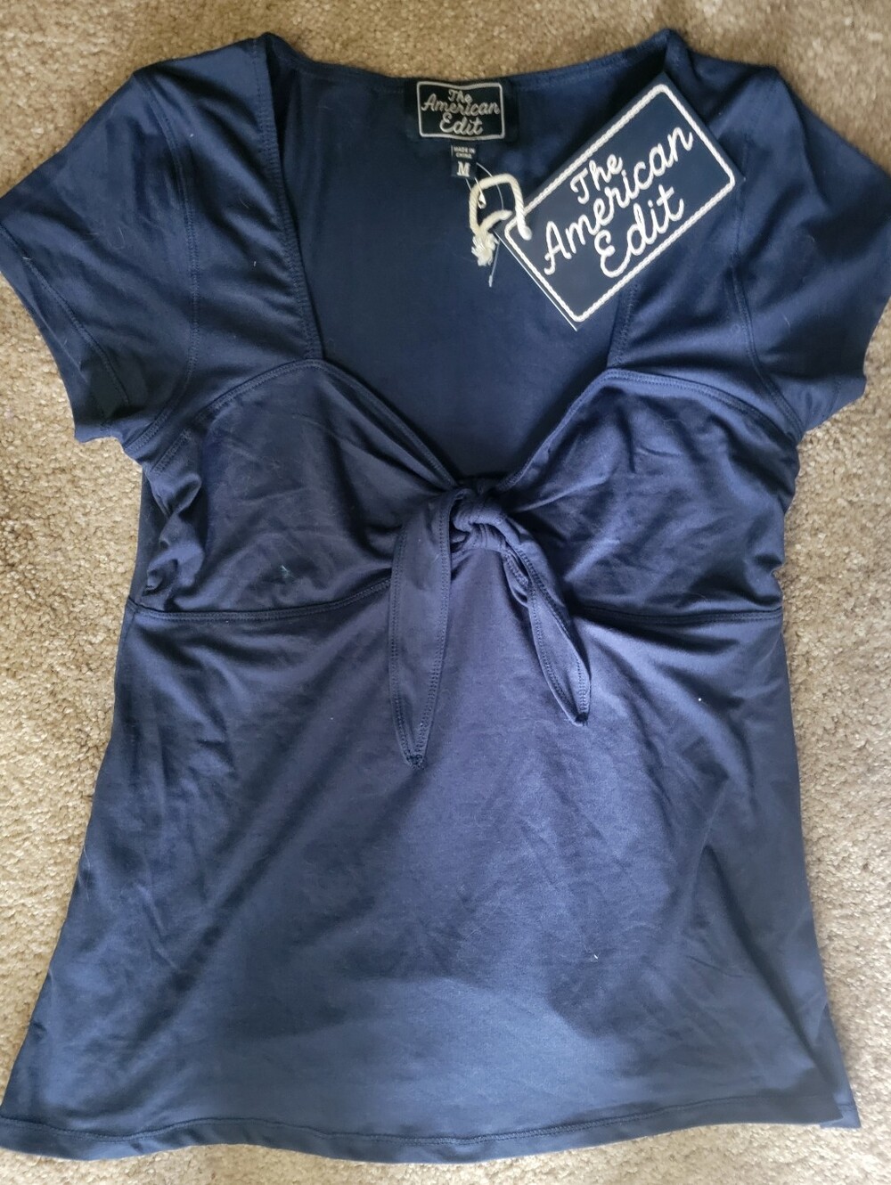 Blue Navy Tie-Front Juniors Top Sz Med New w Tag